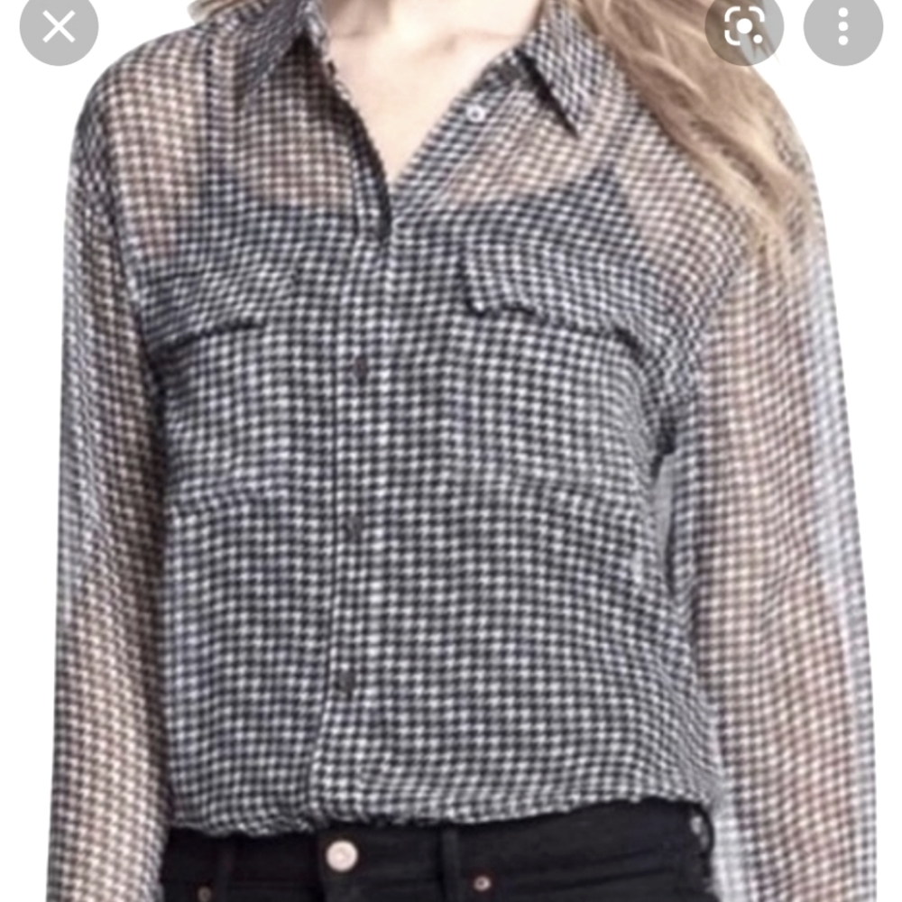 Equipment Grey Houndtooth Pure Silk Blouse